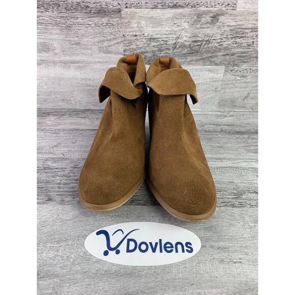 BP Women's Size 6.5M Brice Notched Brown Leather Foldover Ankle Booties - Picture 2 of 8